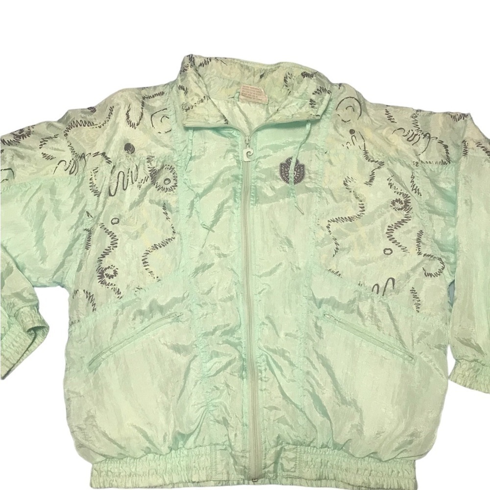 Vintage Pierre Cardin Track Jacket Wind Breaker Zip Up Mint Green Woman’s Large